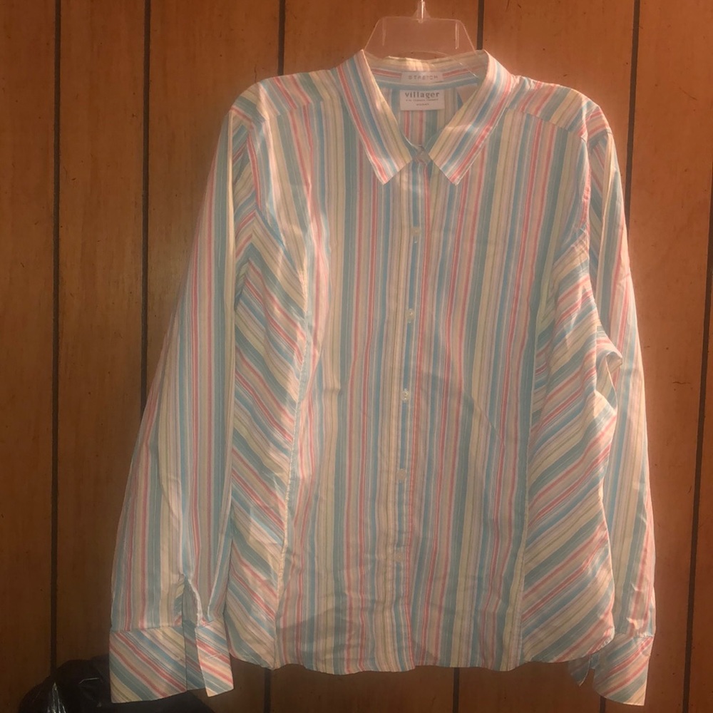 VILLAGER BLOUSE SHIRT STRIPED SIZE 20W MULTICOLOR